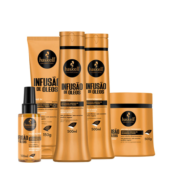 Kit Haskell Infusão de Óleos Shampoo Condicionador Máscara Óleo e Leave-in G (5 produtos) Kits para os cabelos