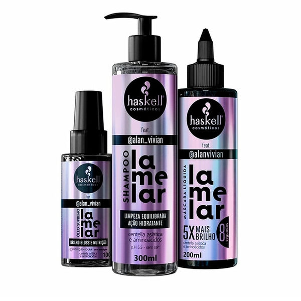 Kit Haskell Lamelar - Shampoo 300ml + Máscara líquida 200ml + Óleo supremo 100ml 1Un